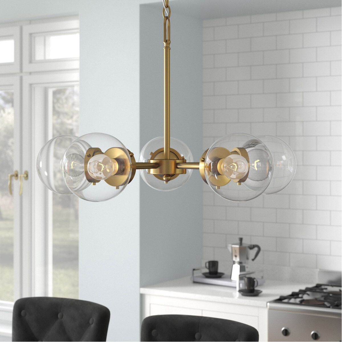 Knoll 5 Light 26 inch Brushed Gold Chandelier Ceiling Light